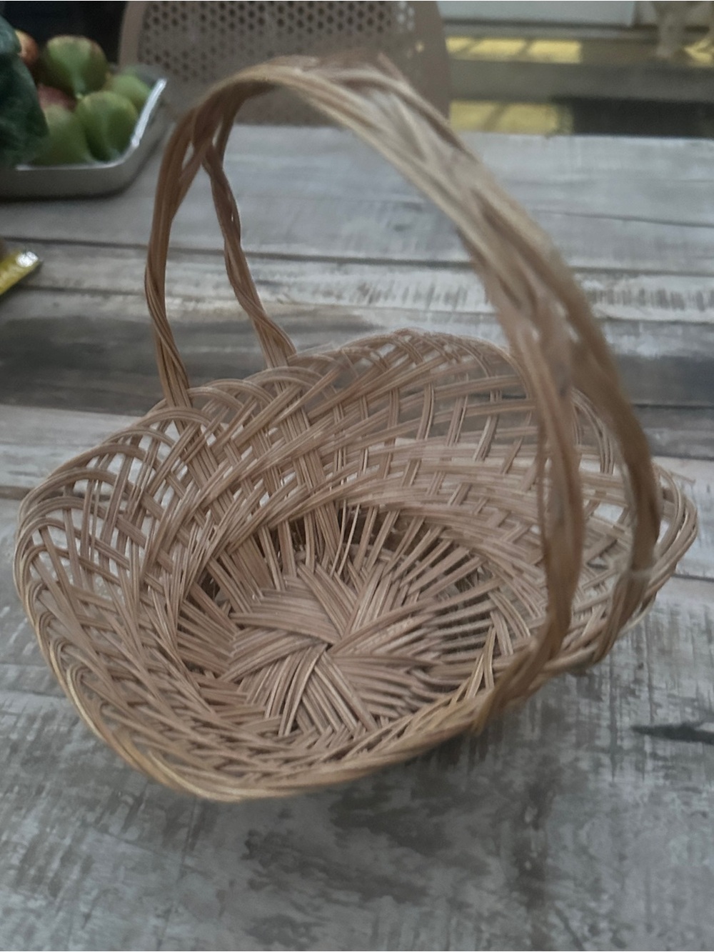 Small Vintage Hand Woven Natural Rattan Basket with Handle